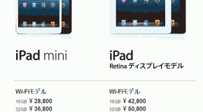 iPad miniとiPad(第４世代)のスペック比較表